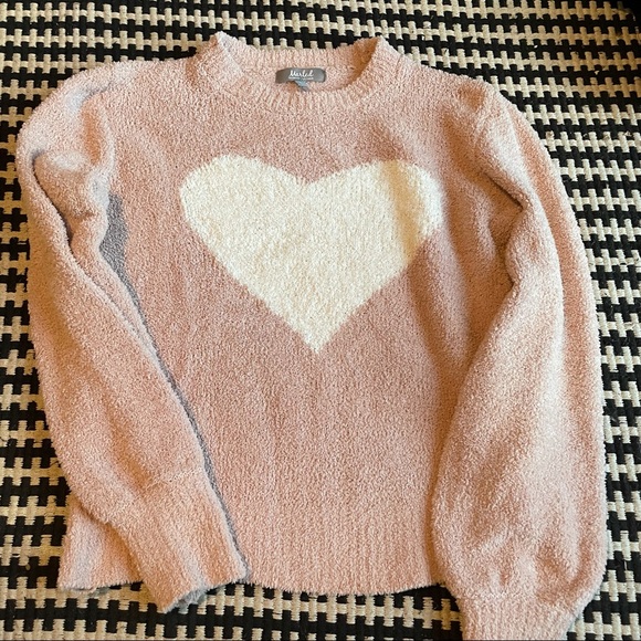 Marled Sweaters - Marled pink heart puff sleeve chenile sweater L